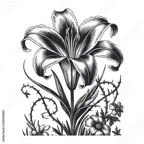 Lilly engraving vector illustrations art