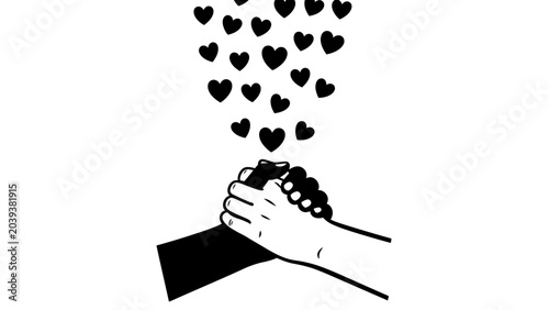 Fotografija Hands Clasping Together with Rising Hearts Silhouette