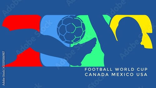 Football world cup 2026 events banner. Soccer cup tournament starting in June, hosting nations canada, Mexico and USA. Football cup opening ceremony celebration.