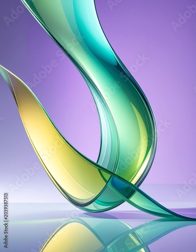 Abstract Swirl of Color: A vibrant, flowing abstract design featuring two interwoven ribbons of translucent material in shades of teal and golden yellow, set against a soft purple gradient background.