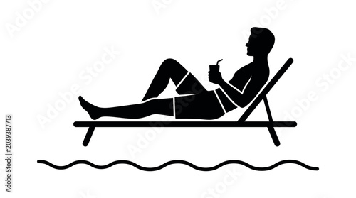 Фотография Summer leisure icon Man relaxing by the water on a sun lounger with a drink