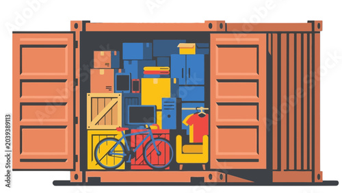 Moving Storage Container Packed Full of Household Items and Furniture