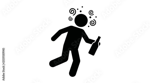 Foto Drunk person staggering with a bottle, symbolizing intoxication and lack of cont