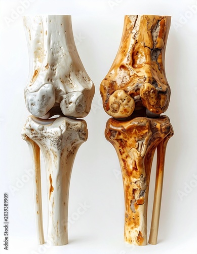 Degenerated vs Healthy Knee: A stark comparison between a healthy knee joint and a degenerated one, showcasing the effects of wear and tear and the progression of osteoarthritis.