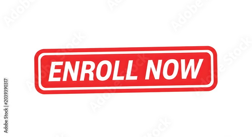 A bold red button with the white text 'enroll now' indicating an invitation to join or sign up for an opportunity or program with urgency and simplicity