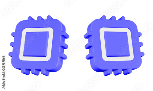 chip icon 3d render blue color