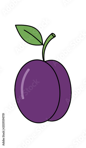Simple Illustration of a Ripe Purple Plum Fruit.