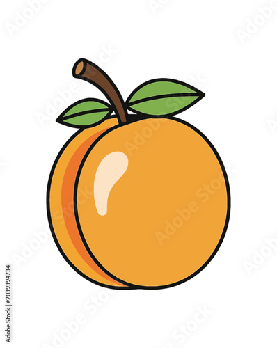 Simple Cartoon Illustration of a Ripe Orange Peach Fruit.