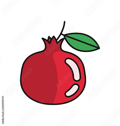 Simple Cartoon Pomegranate Fruit Illustration with Leaf.