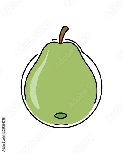 Simple Green Pear Illustration with Outline.
