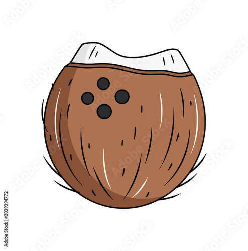 Illustration of a Whole Coconut with Three Dark Eyes.