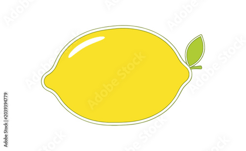 Bright Yellow Lemon with Green Leaf Illustration.