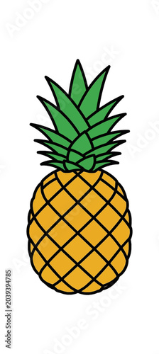 Simple Cartoon Pineapple Illustration with Green Leaves.