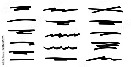 Set of hand drawn marker underlines and scribbles. Black marker strokes, emphasis lines, highlight and sketch elements for infographics, whiteboard design etc