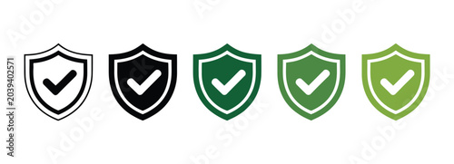 Foto Safety shield symbols with check mark, security and protection icon set with tic