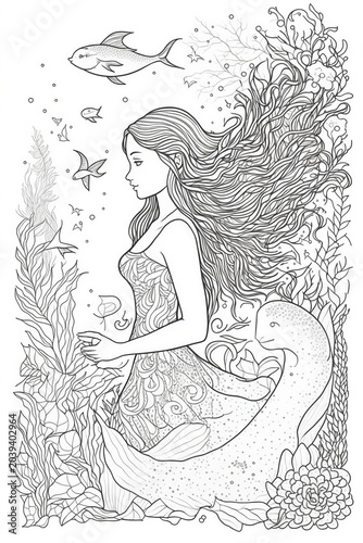 Mermaid Line Art.