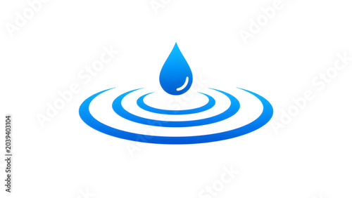 Blue water drop icon with ripples on white background