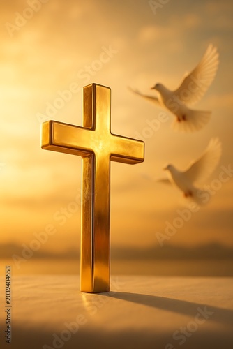Golden Cross, Doves, Peace-1