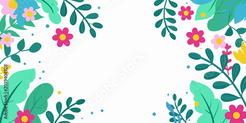floral border with colorful flowers and leaves