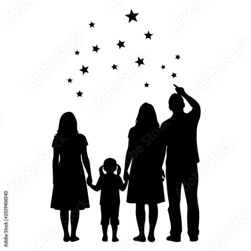 Family Silhouette Looking Up at Stars.