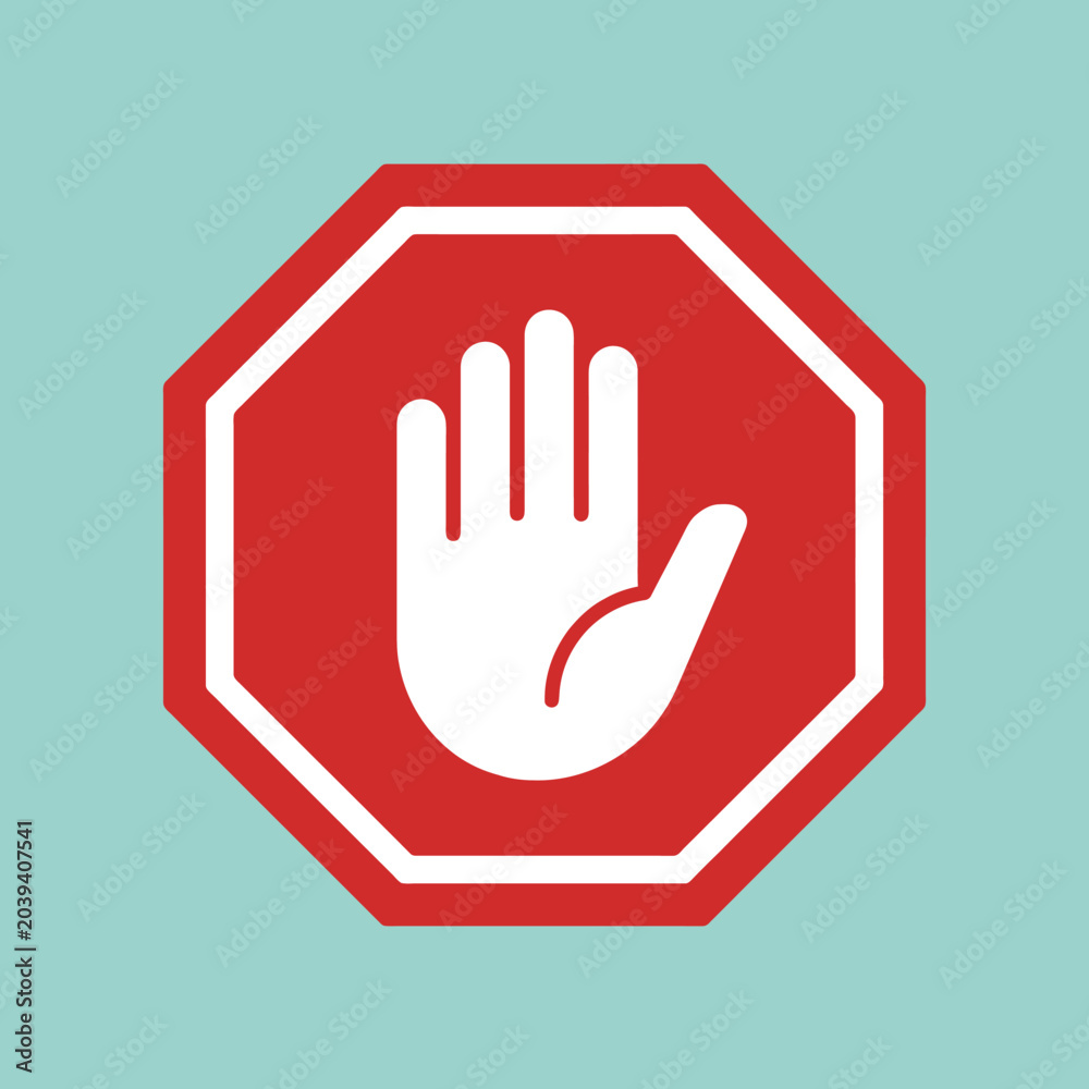 Obraz premium A red octagonal sign featuring a white hand symbol for caution