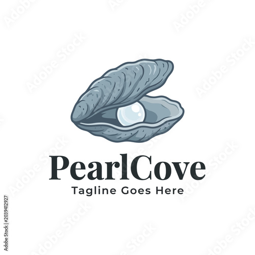 Obraz na plátně Elegant and luxurious logo template featuring a realistic oyster shell cradling a glowing white pearl