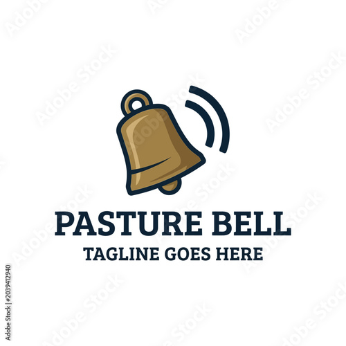 Simple and nostalgic logo of a metal cowbell emitting sound, ideal for dairy farms, pastoral products, rural tourism, or heritage-style cafes and bars.