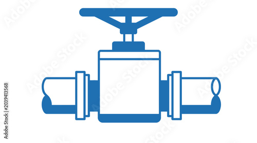 Foto Industrial Valve Icon, Water Pipe Connection, Blue Line Art
