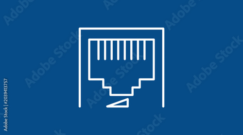 Foto Ethernet Port Icon White on Blue Background