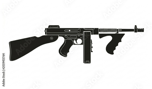 Billede på lærred Minimal historical submachine gun silhouette vector icon isolated on white