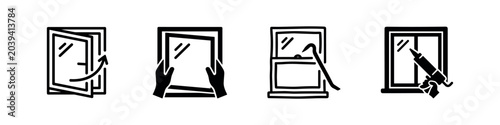 Fotografía Window repair and installation icons showing glass replacement and sealing techniques