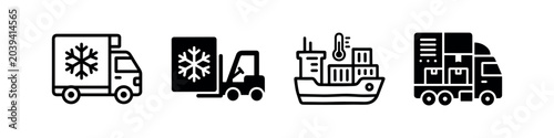 Konstfotografi Cold chain logistics and refrigerated transport icons set