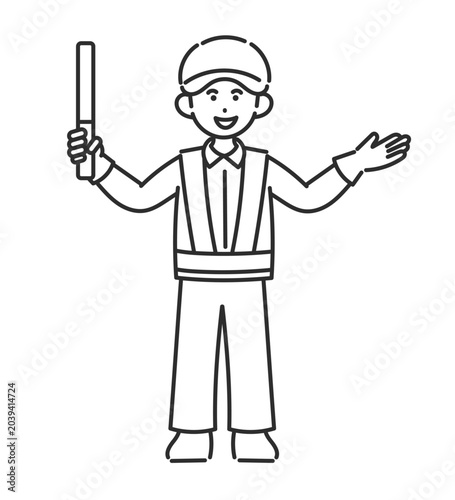 交通誘導員の男性のイラスト　線画のみ