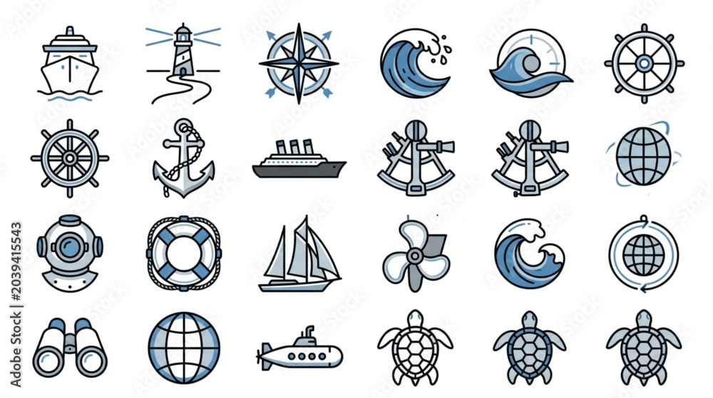 Obraz premium Nautical and Maritime Icons Collection