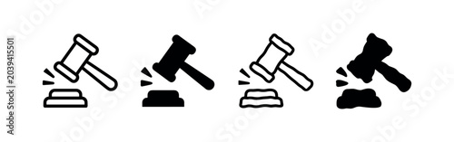 Photos Gavel Striking Block Icon Set, Law and Justice Symbol, Auction or Verdict Pictog