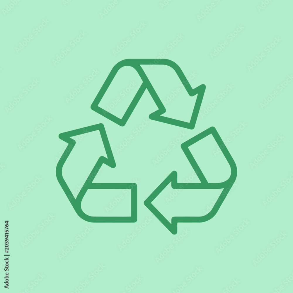 Fototapeta premium A green recycling symbol centered on a light green background