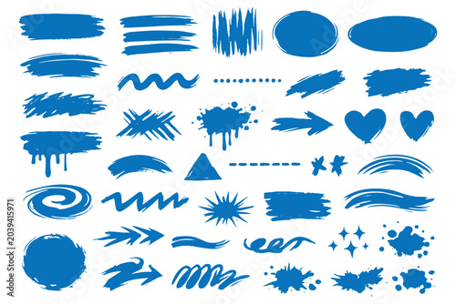 Tablou pe pânză Vector black paint brush spots, highlighter lines or felt-tip pen marker horizontal blobs