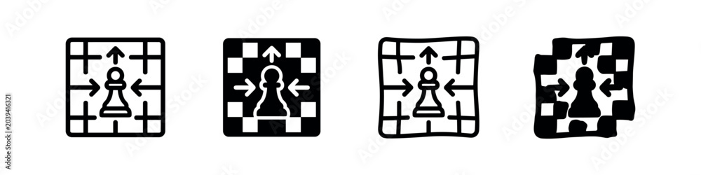 Fototapeta premium Set of chess pawn maze icons, representing strategy and decision making