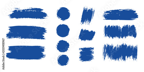 Rough Asian calligraphic ink brush strokes. Korean, Chinese, Japanese ink blots, splotches, stains on paper. Grungy vector hand-drawn textures collection. Isolated high definition elements