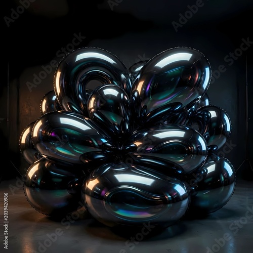 Luxury Jet Black Latex Vinyl and Liquid Chrome 3D Background