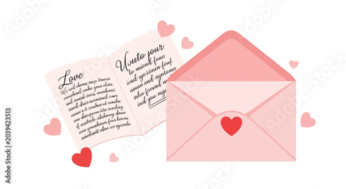 Fotografie Love Letter and Envelope with Hearts - Valentine's Day Concept