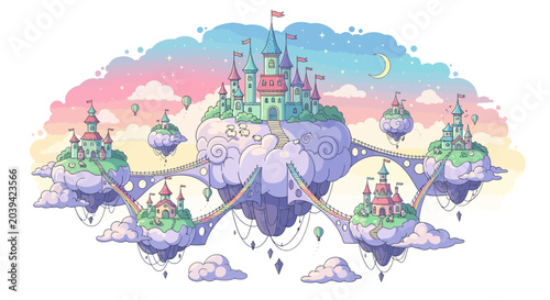 Canvas-taulu Magical Floating Castles in Pastel Sky