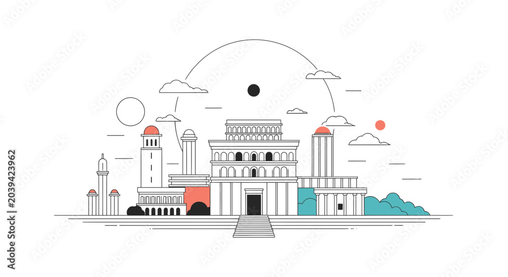 Εκτύπωση καμβά Modern Cityscape Line Art Illustration - Minimalist Urban Skyline