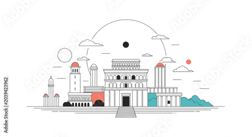 Tableau sur toile Modern Cityscape Line Art Illustration - Minimalist Urban Skyline