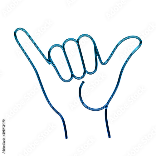 Photos Glossy neon shaka sign hand gesture in blue color isolated on transparent backgr
