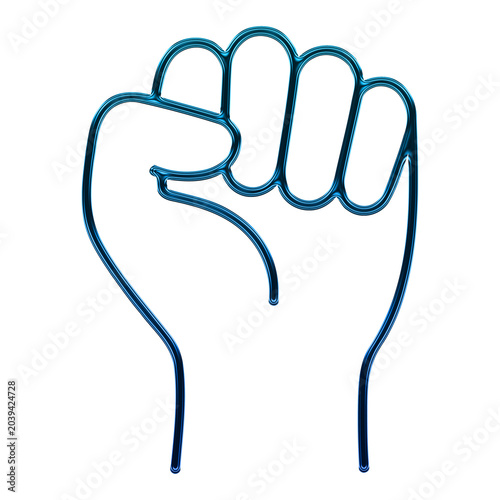 фотографія Glossy neon a blue outline of a clenched fist raised in solidarity or defiance o