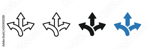 Obraz na plátně Direction arrow icon with multiple paths, decision choice symbol for planning strategy, alternative routes, business growth navigation and progress development pictogram concept design