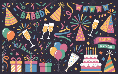 Schilderij op canvas Birthday Party Celebration with Colorful Decorations and Gifts