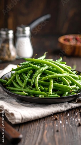 Roasted Green Beans on a Dark Plate