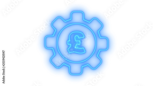 Tableau sur toile Colorful glowing neon british pound sterling symbol inside a mechanical gear rep